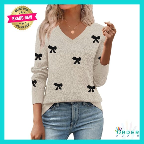 V-Neck Ribbed Knit Pullover Sweater Lightweight Casual Chic Fall Tops